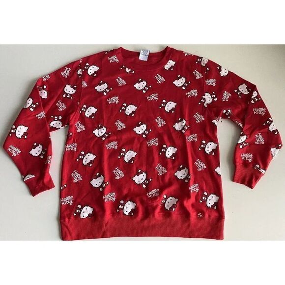 Hello Kitty All Over Red Crewneck Sweatshirt Women’s Sz XL NEW No Tags Bioworld - Picture 1 of 9